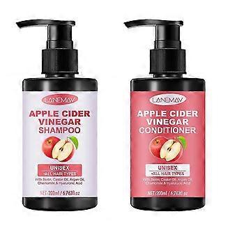 Conjunto de Shampoo e Condicionador de Vinagre de Maçã, Shampoo e Condicionador Anti Caspa Sem Sulfato para Cabelos Secos, Oleosos e Danificados, Biotina, Óleo de Rícino