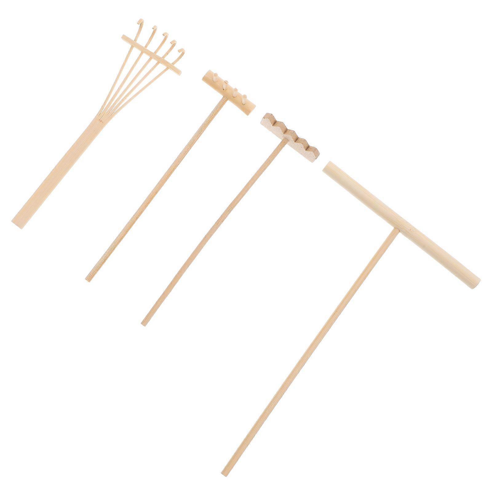 4PCS bambus rake grădinărit bonsai în ghiveci instrument mini dimensiune rake nisip împinge desen stilou set desktop decor accesorii