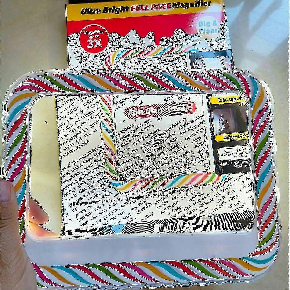 Eye Candy Ultra Bright Full Page Magnifier And Book Light, As Seen On Tv Anti Glare Reading Light Makes Pages 3x Bigger With Dimmable Brightness/