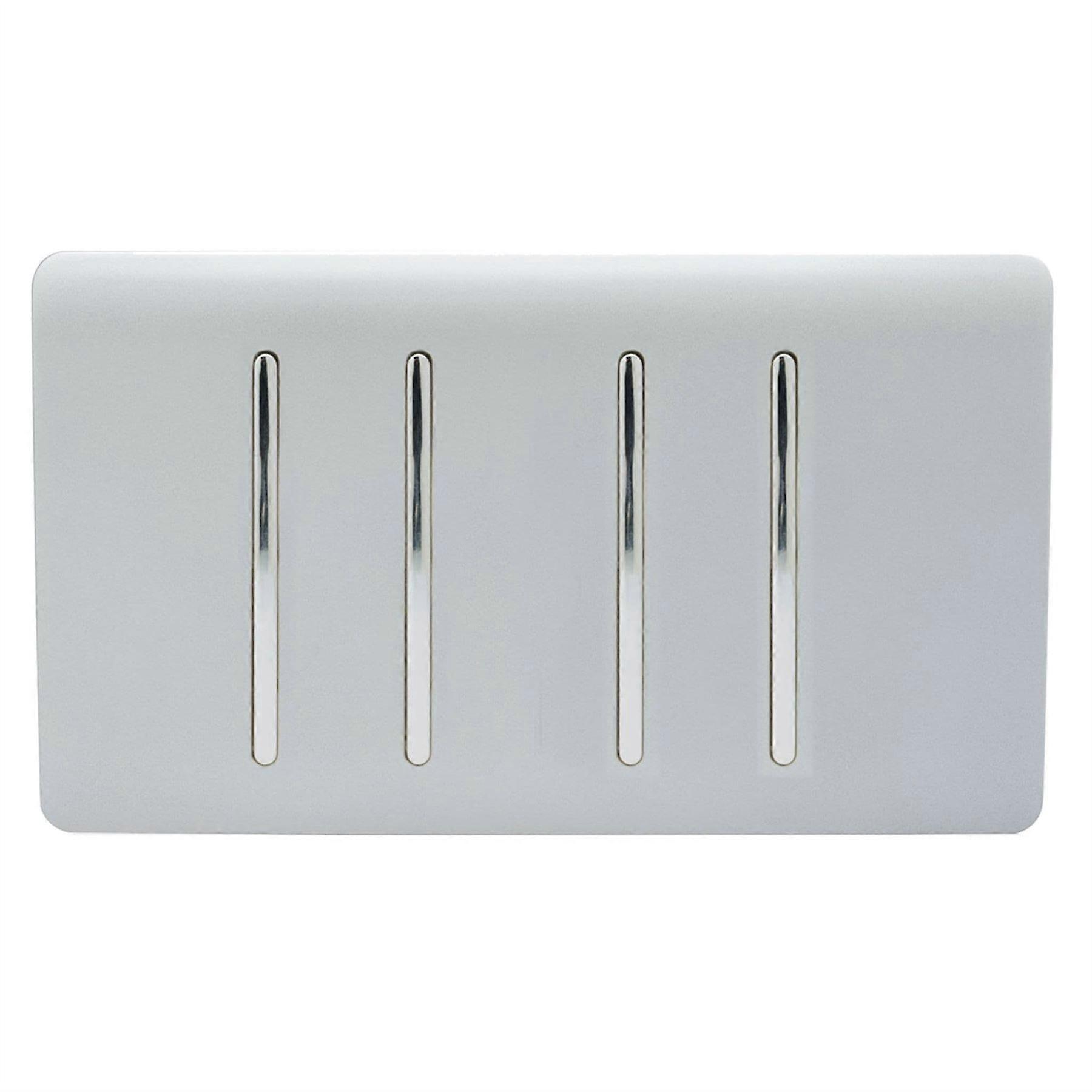 Trendi 4 Gang (2 Way & 1x Intermediate) Glossy 10 Amp Rocker Light Switch Silver
