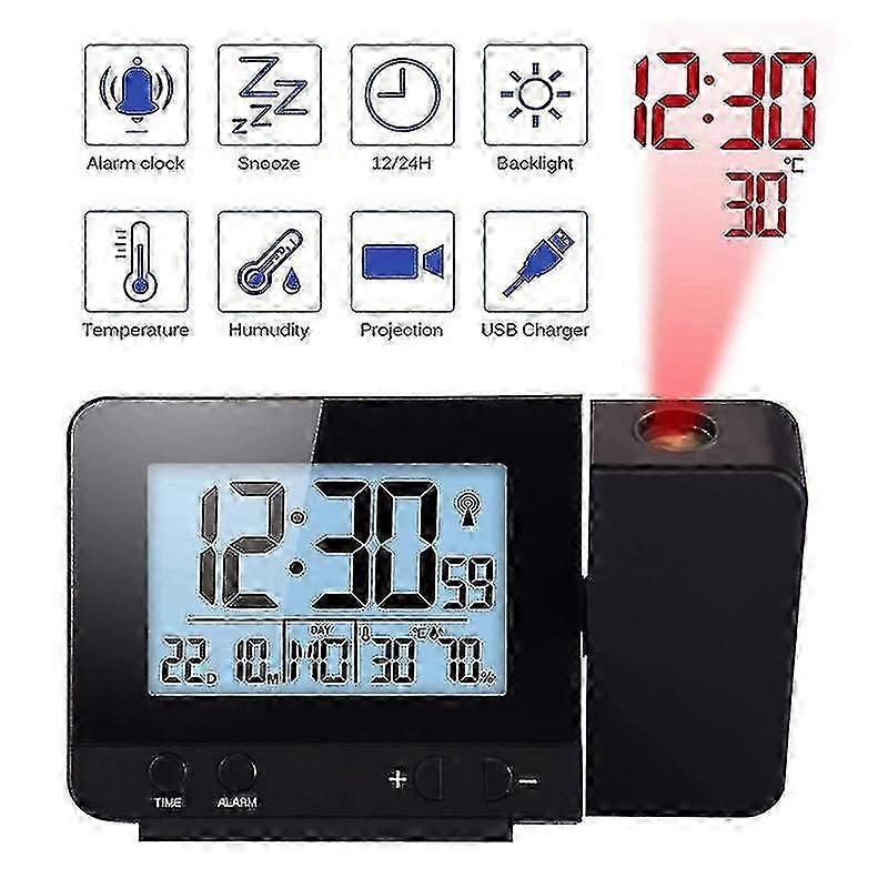 Digitale projectiewekker met temperatuur- en tijdprojectie