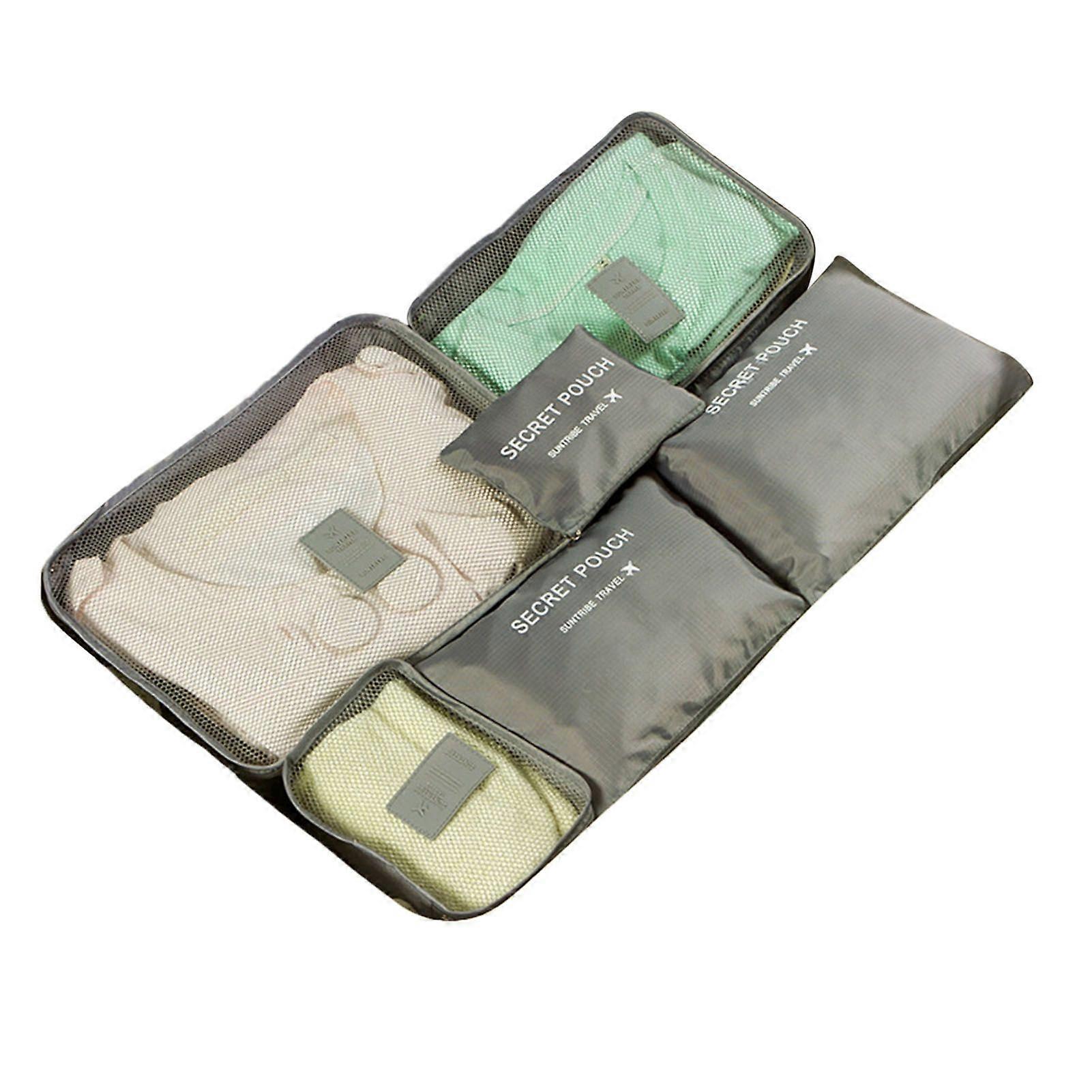 6 Piece Travel Storage Bag Waterproof Travel Luggage Storage Bag Set Packing Cubes for Suitcases Grey