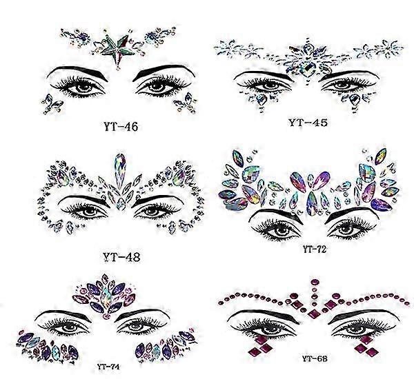 6 stk ansikt juveler tatovering klistremerker