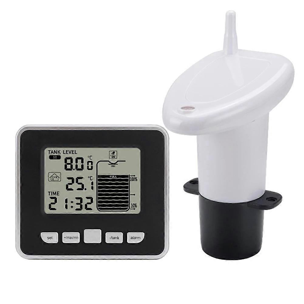 Ultrasonic Wireless Water Tank Liquid Level Meter with Temperature Sensor Level Monitor Time Display Low Battery Alarm