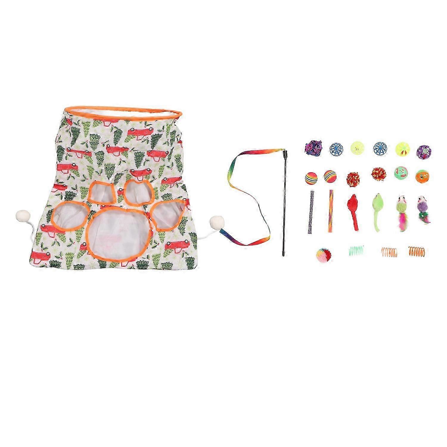 Cat Play Tunnel Toy Set Multipurpose Fun Interactive Bell Ball Plush Ball Mouse Toy Teaser Stick Kit