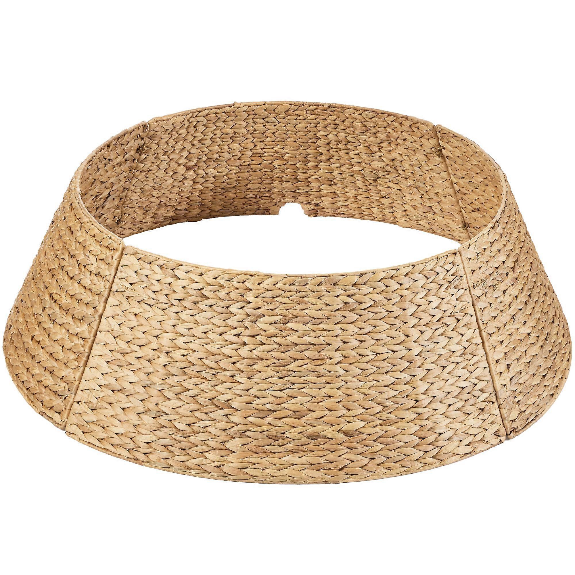 24in Christmas Tree Collar - Woven Hyacinth Rattan Skirt Accessory with Cord Cut-Out - Natural Classic Weave 3-Piece Set