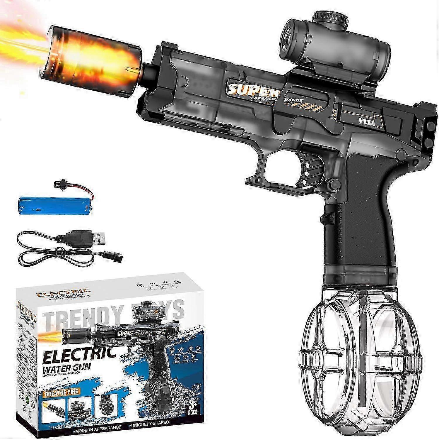 suitable for poo electric water gun with flash effect and recoil, 6-8m range, 320ml capacity, automatic water gun