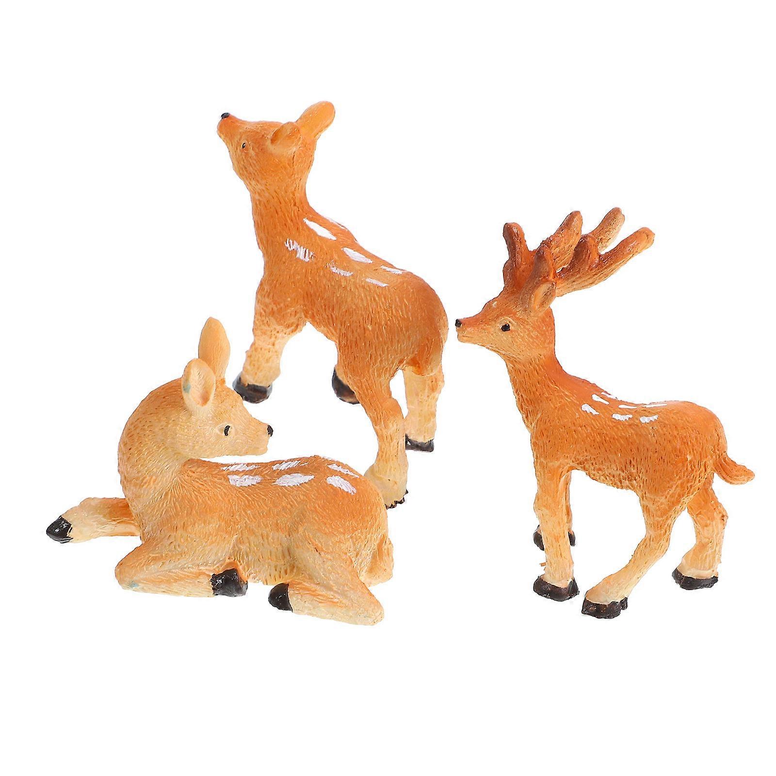 Mini Deer Figurines Craft Ornaments for Decoration Resin Material Orange Color 3 Pieces