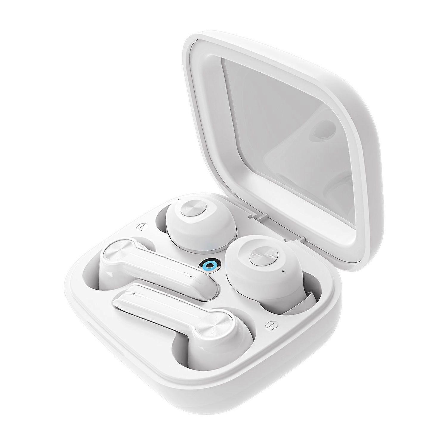 Wireless Bluetooth headset Stereo sound quality Low latency and low noise Transparent charging case IPX5 waterproof(White)