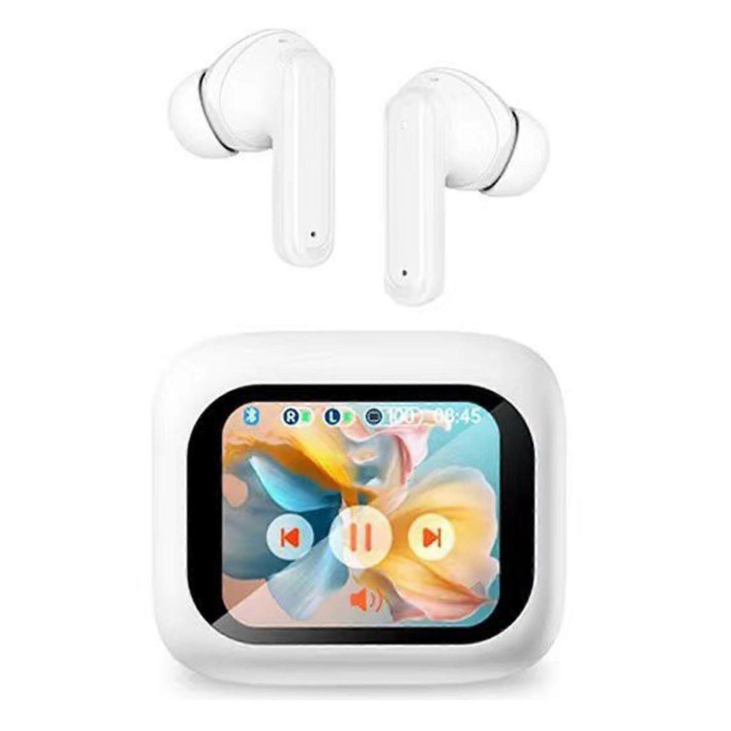 Wireless Earphones TWS Bluetooth 5.3 Active Noise Cancellation Smart Touch Screen for iPhone Android(White)