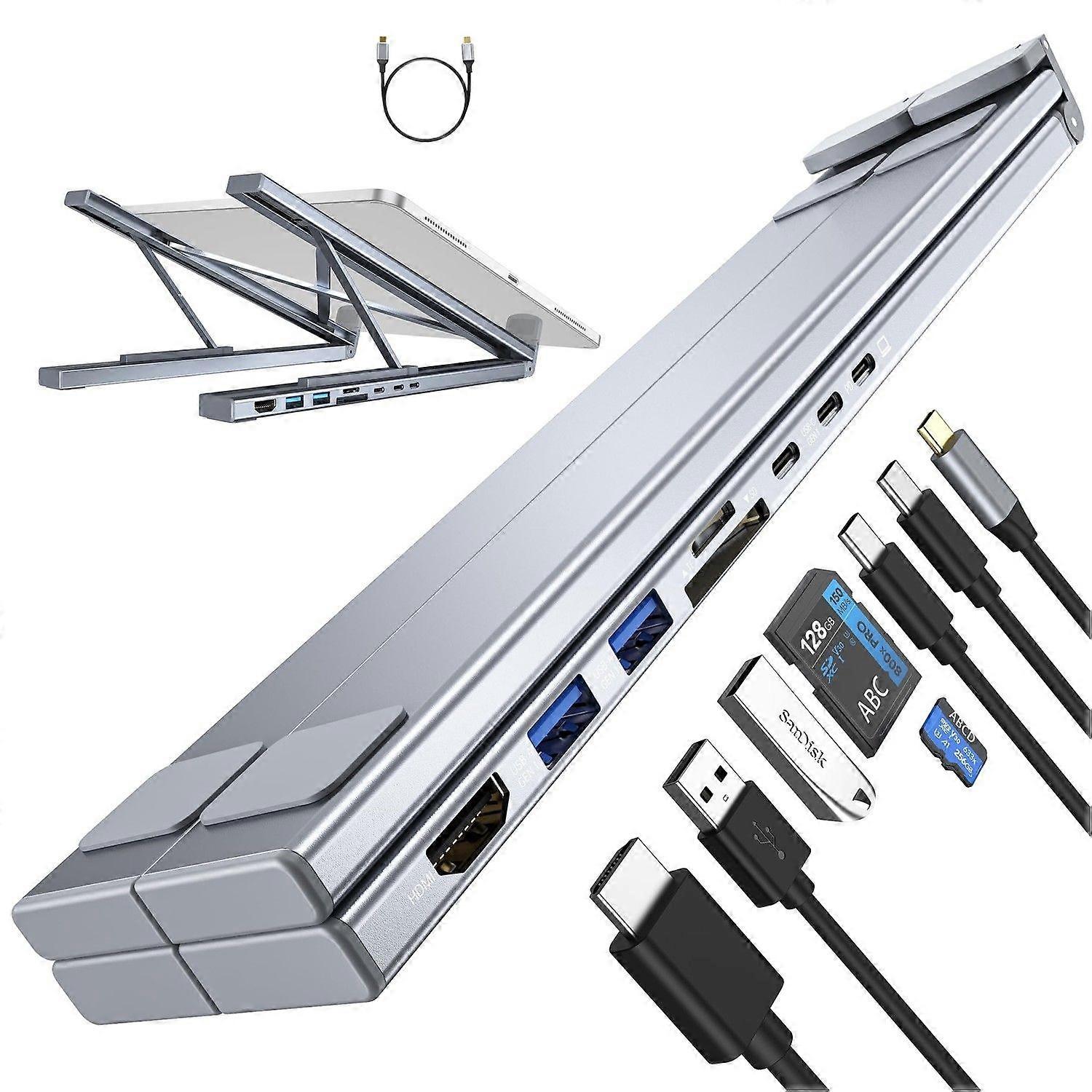USB C Laptop Docking Station Stand with 4K HDMI, 8 Ports | Powered USB C Hub | Adjustable Laptop Stand for 10-17" Laptops | Lightweight & Portable Des