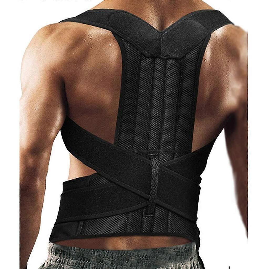 Adjustable Posture Correction Backrest With Shoulder Back Support Black Size L Code Fixing Tape Included