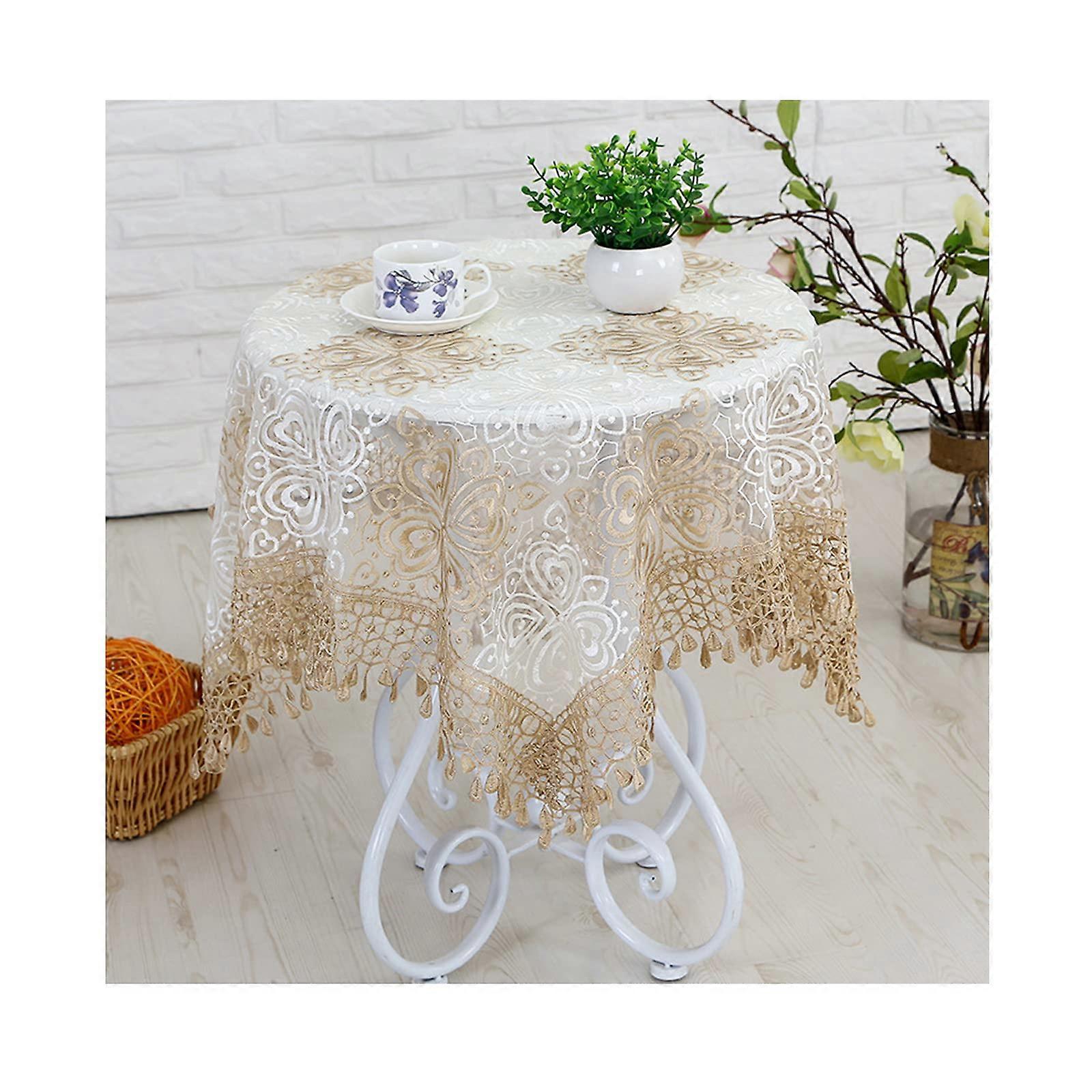Table Cloth Floral Embroidered, Macrame Fabric Table Cover, DustProof For Parties, 150x150cm Or 130x180cm