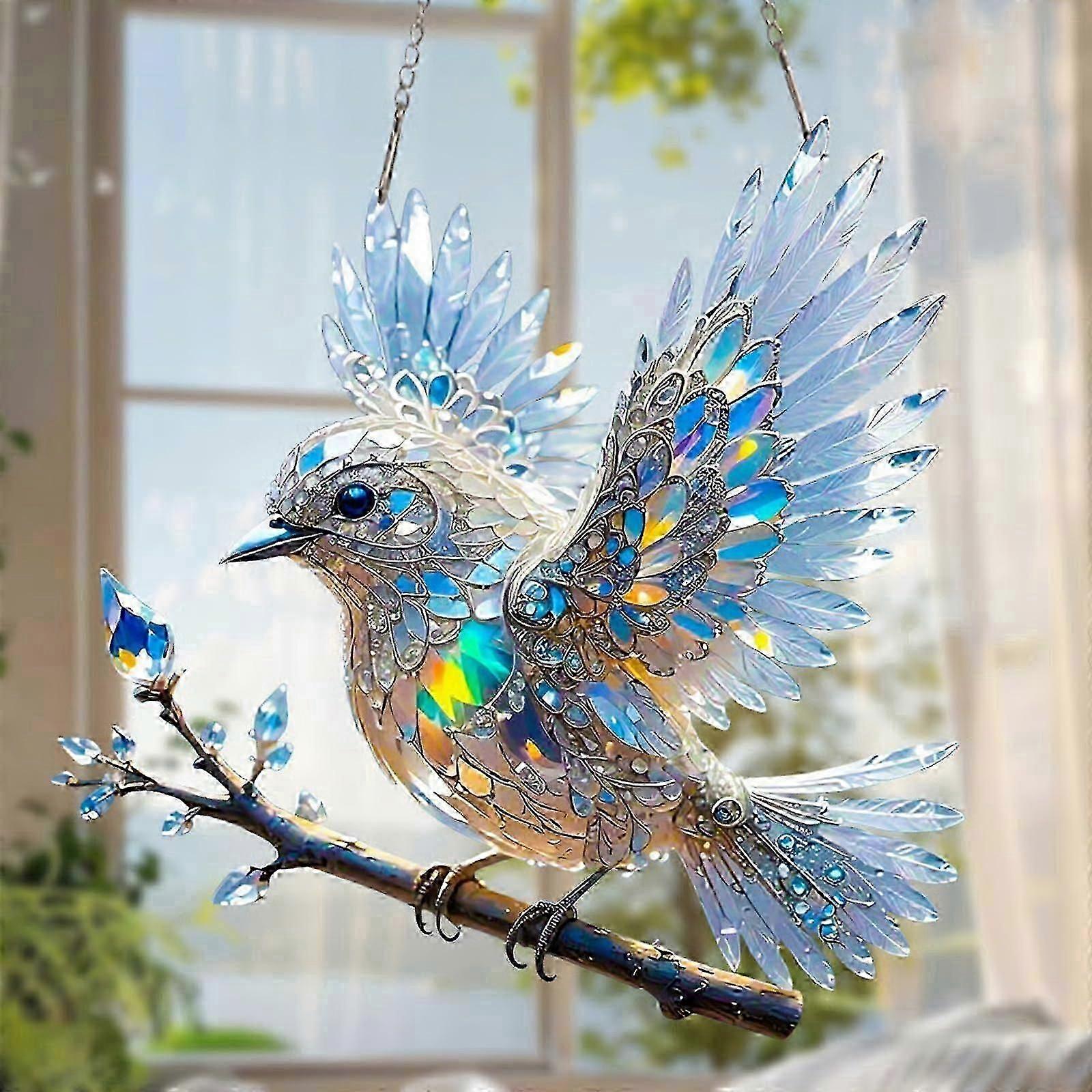 水晶天空蓝鸟彩色玻璃艺术饰品 (20 厘米)
