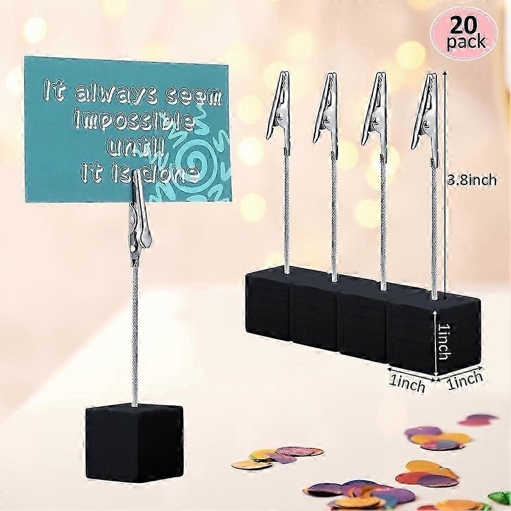 20 Pieces Cube Base Memo Clip Holder With Alligator Clip Wood Base Table Number Holder Cube Base Pla