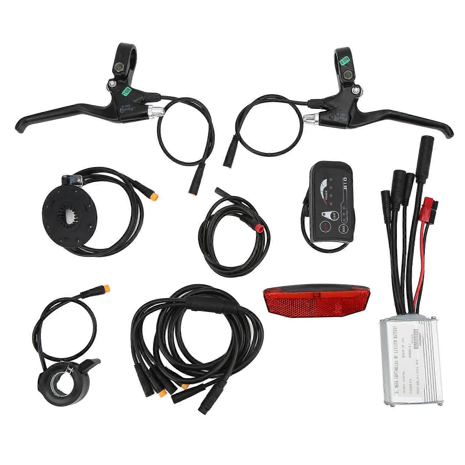 Bike 15A Waterproof Controller with S810 Panel 130X Thumb Throttle 8C Speed Assist Brake Handle 1 to 5 Connector Tail Lamp for 36V/48V 250W Motor