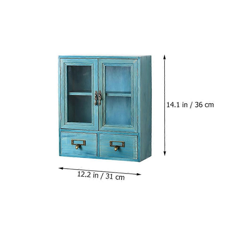 Blue Wooden Cosmetic Storage Cabinet with Drawer Design for 1Pcs Organizer