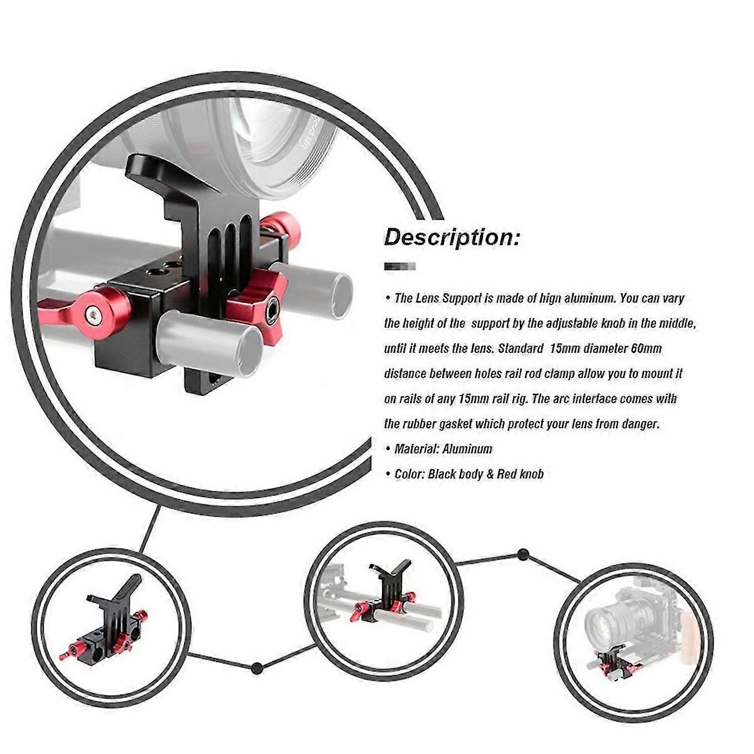 Universal Camera Lens Support with Standard 15mm Double Rod Clamp Rail Block for DSLR Camera Rig Sho