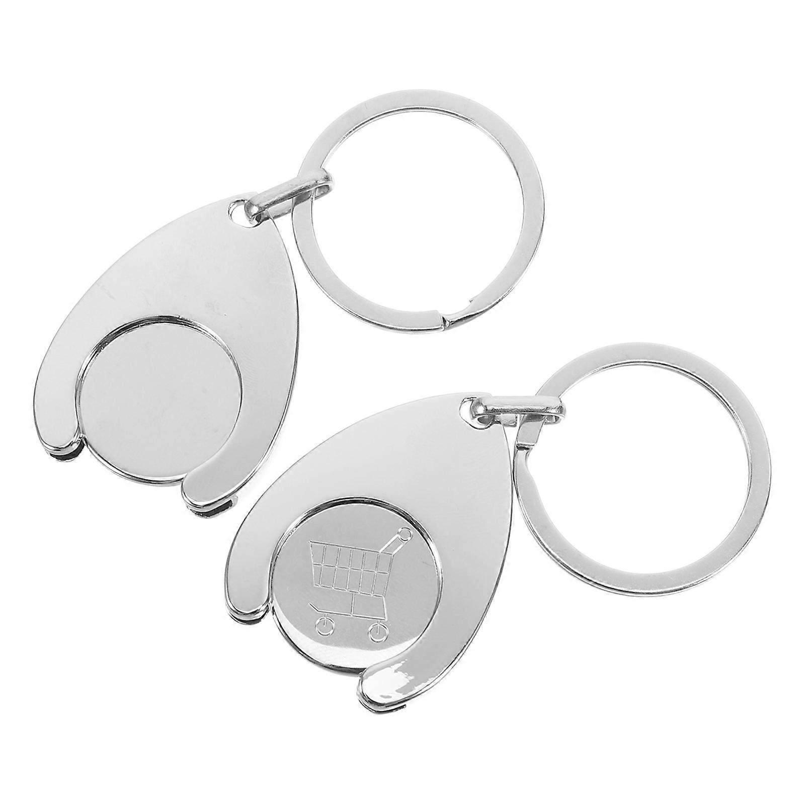 Silver Shopping Trolley Token Keyring Metal Coin Keychain for Shopping 2Pcs