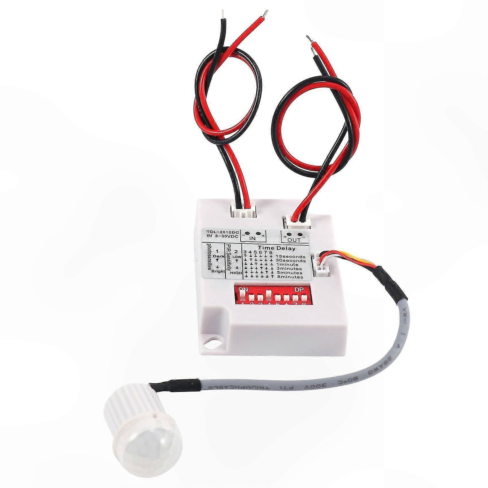 Infrared Motion Sensor Switch for LED Lighting, 12V-24V PIR Human Detection Relay with Time Delay Control