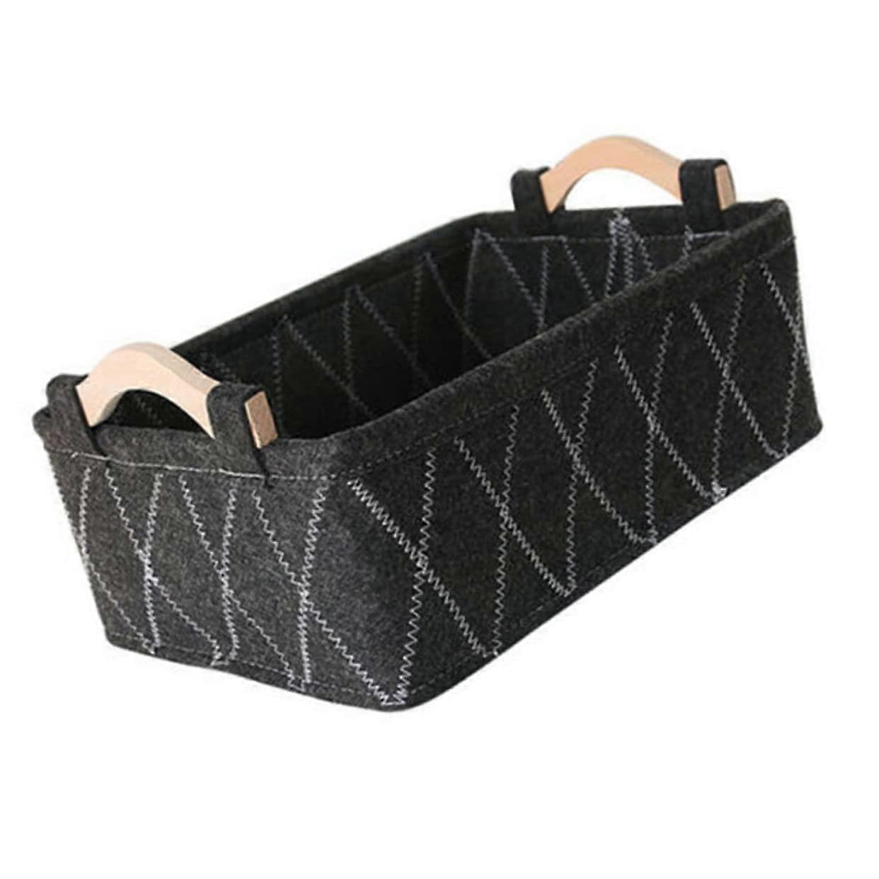 Felt Storage Basket For Home Organizing 27.5x17x10.5cm Grey Black Striped Collapsible Toy Bin Books Cosmetics Nursery