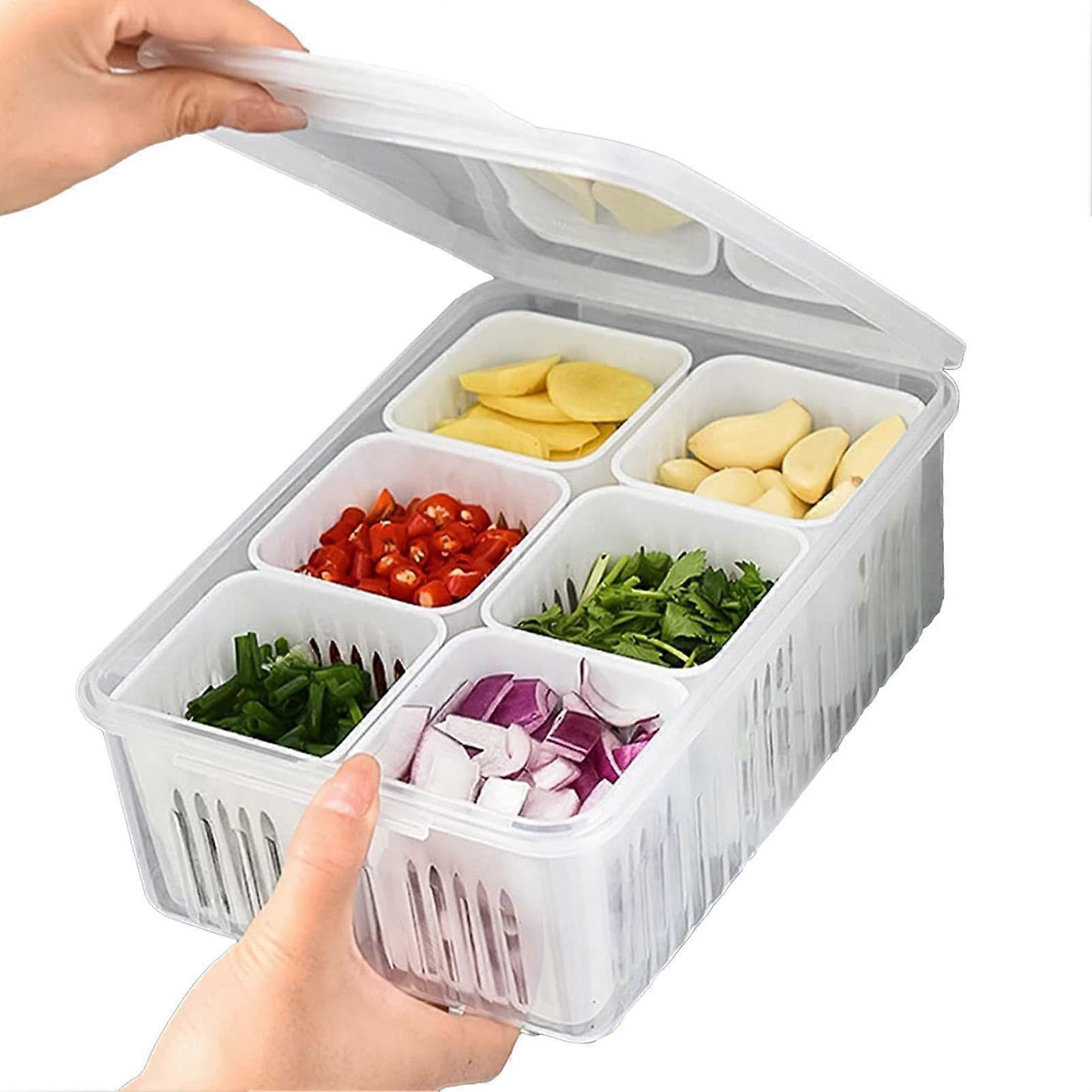 Fridge Storage Containers 6-in-1 Food Fresh Box with Strainer, BPA-Free Plastic, Stackable Design for Refrigerator Organization