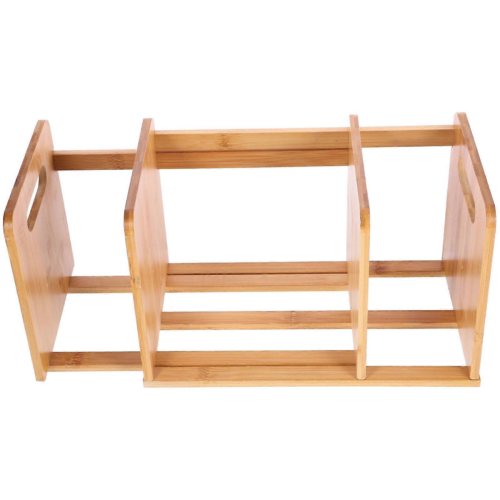 Khaki Wood Desktop Bookshelf for Storage Adjustable Book Rack 2Pcs