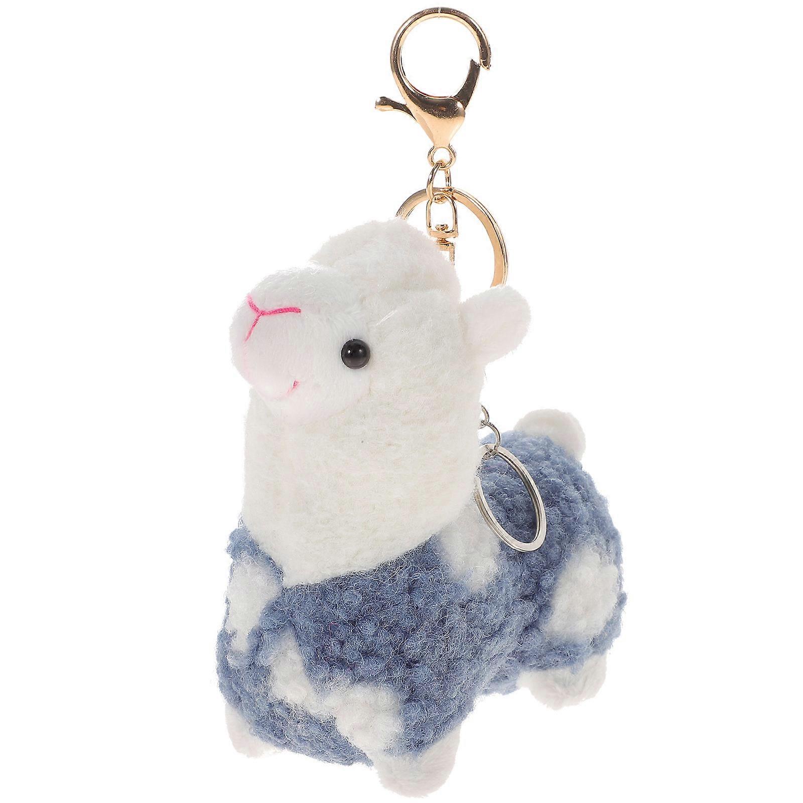 Plush Blue Alpaca Key Chain Pendant for Decor 4Pcs Collection