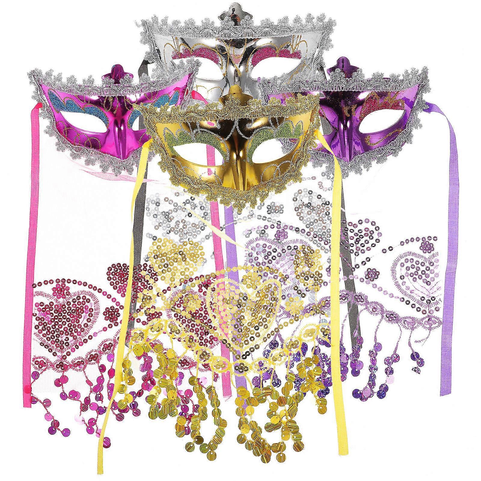 Masquerade Mask Mysterious Veil for Carnival Party 16Pcs Set