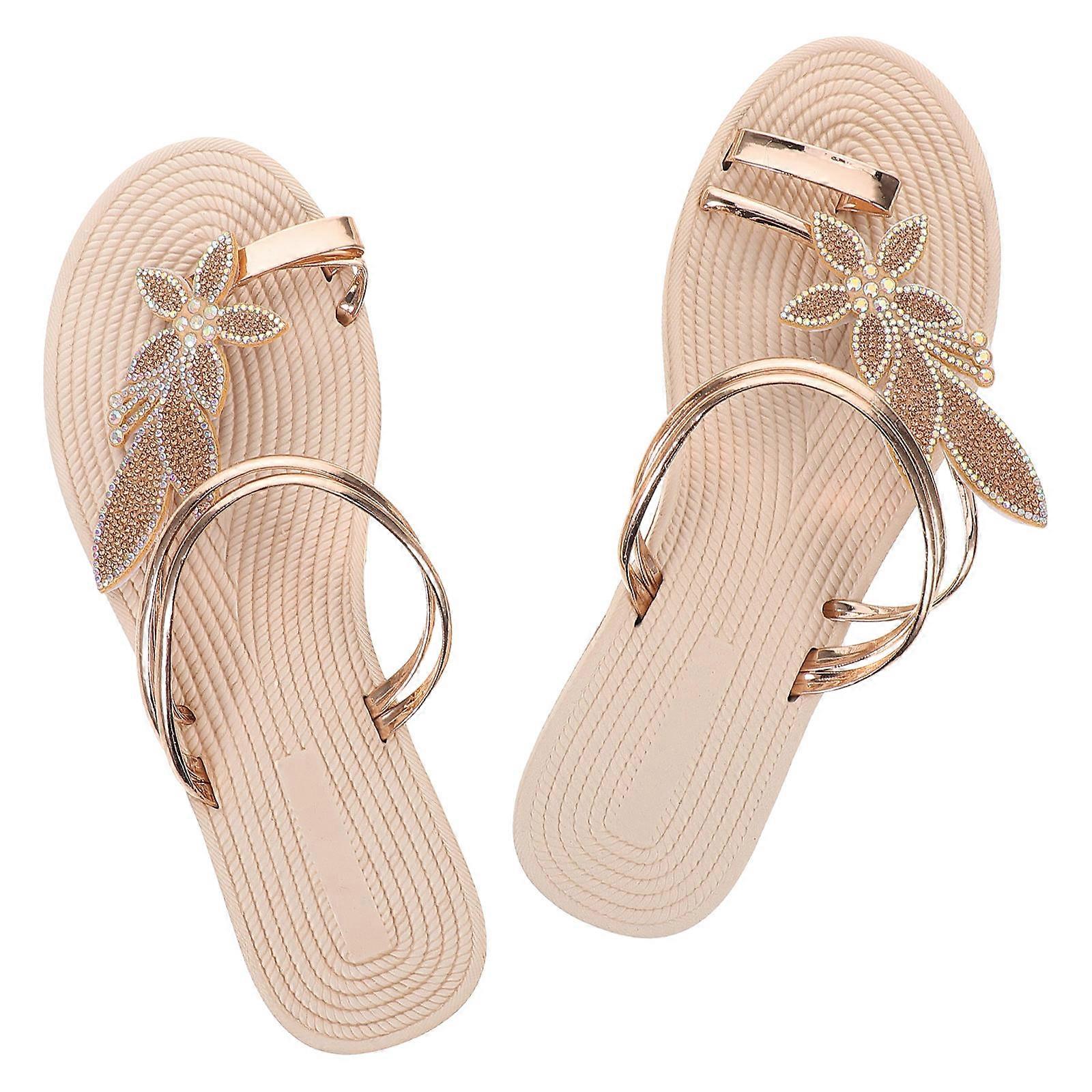 Boho Leaf Style Toe Ring Sandals for Women 2Pcs Comfortable Flat Summer Sandals