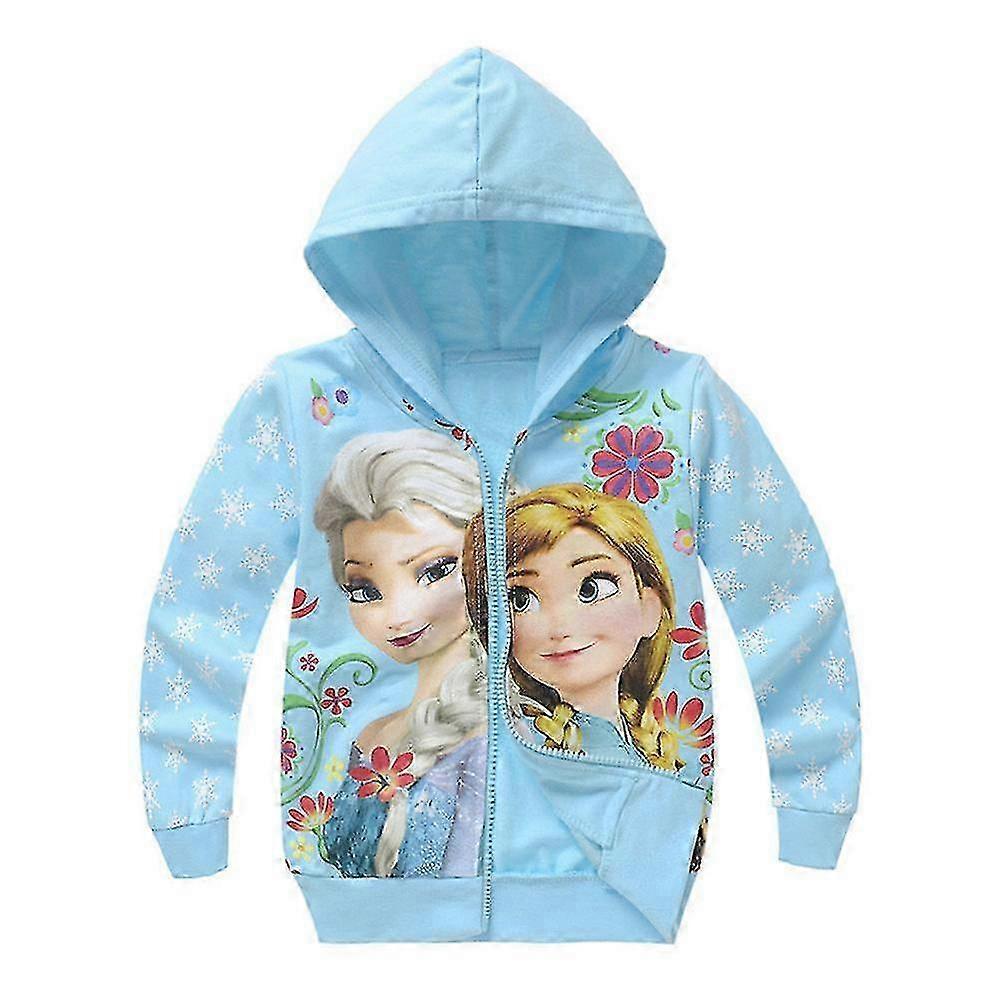 2025 Kids Girls Elsa Print Sleeve Hoodies Et Casual Zipper Hooded Sweatshirt Coat