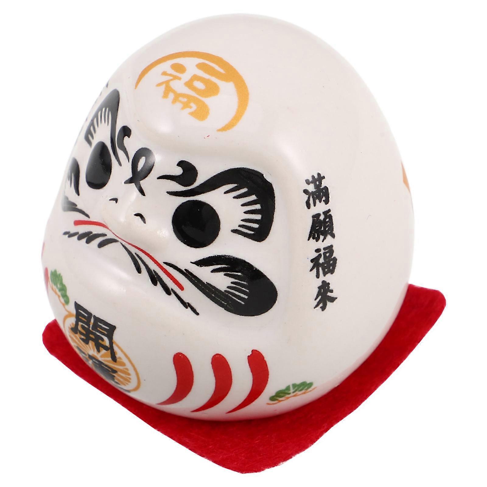 2Pcs White Ceramic Statue for Prosperity Japanese Zen Figurine