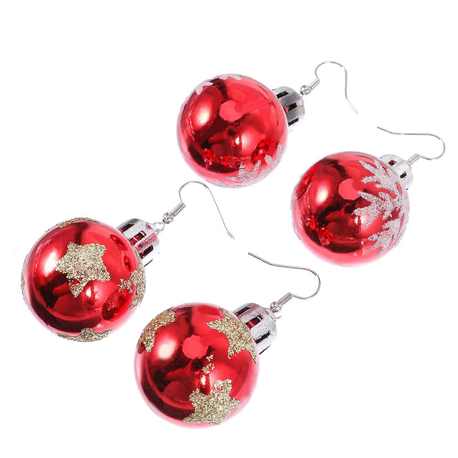 Creative Christmas Ball Earrings Ear Drop for Decoration 4Pairs Assorted Color