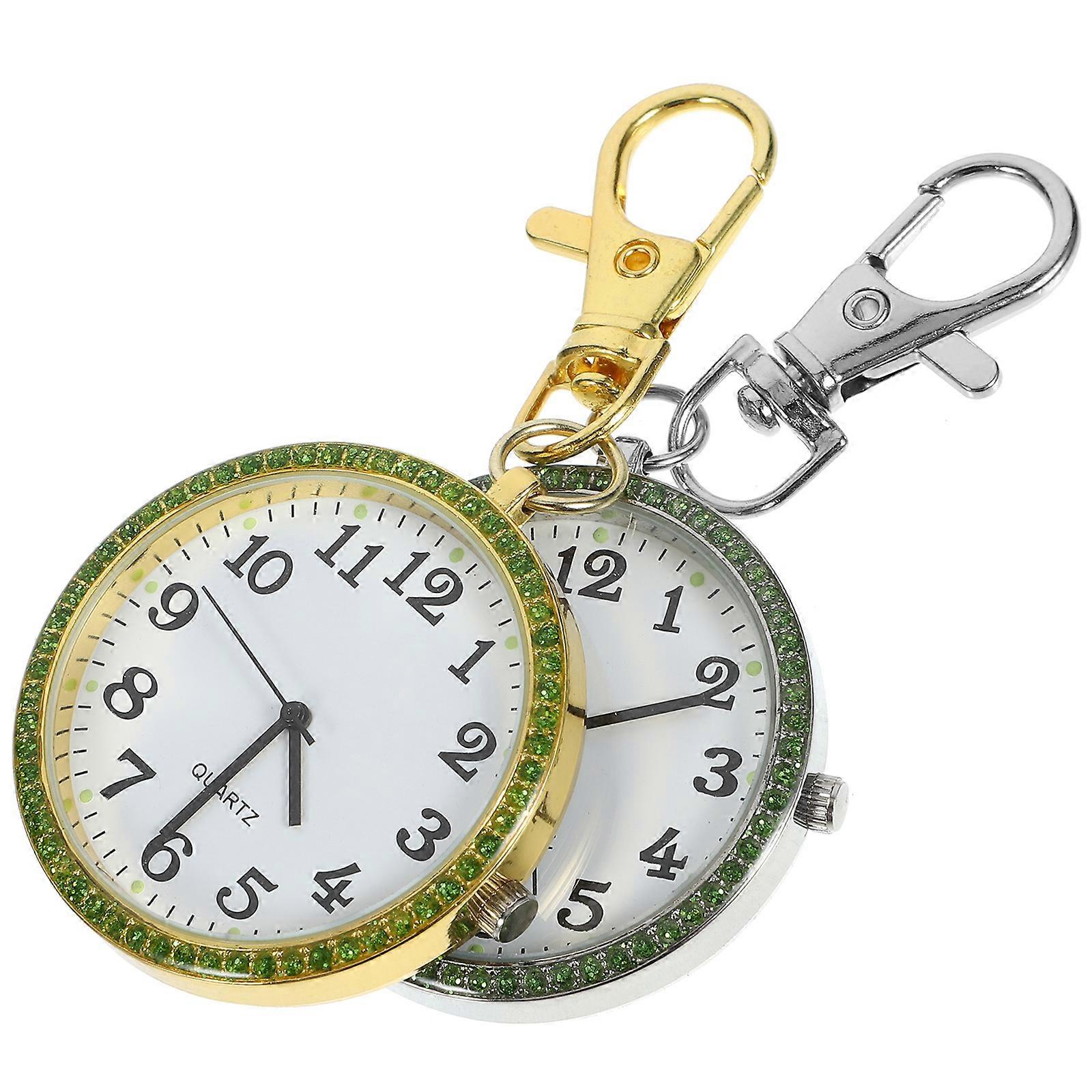 Portable Pocket Watch Key Ring with Clip on 6Pcs Zinc Alloy Keychains