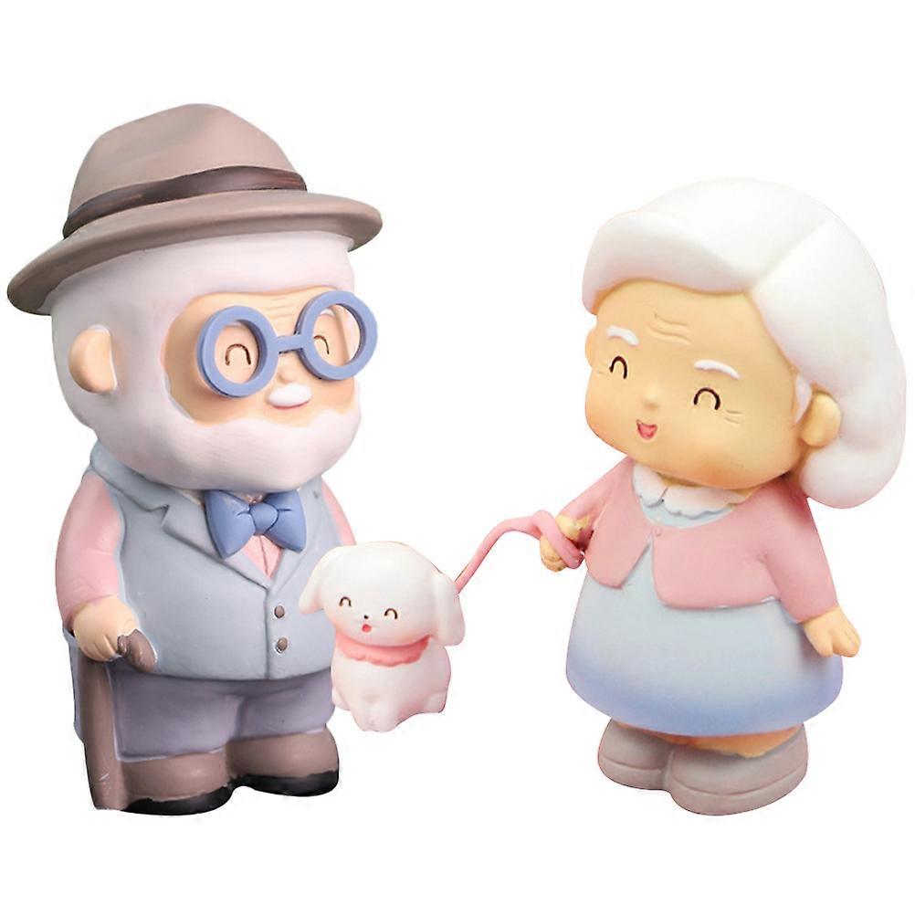 Resin Elderly Couple Figurine for Decor 5Sets Assorted Color Statue