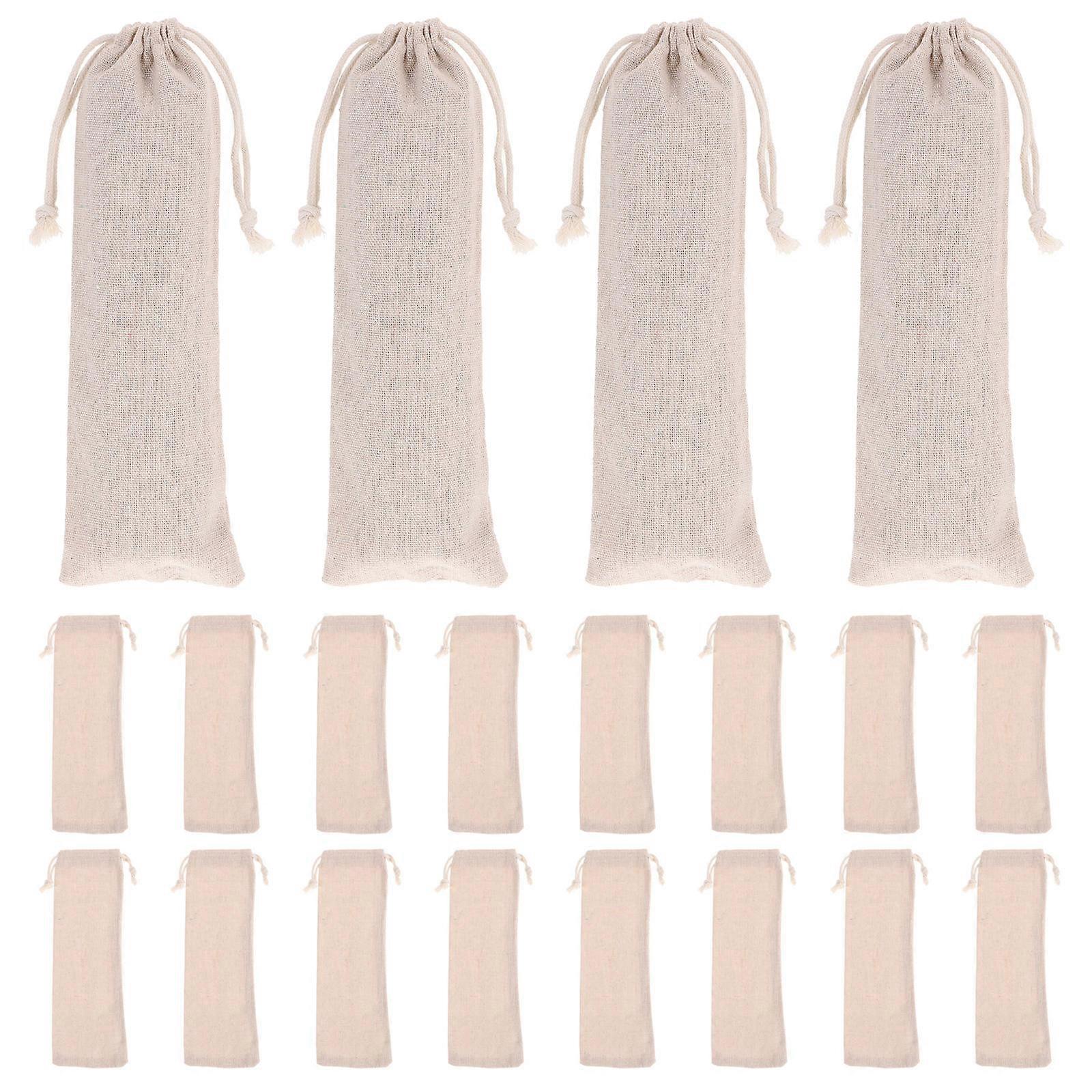 Reusable Portable Straw Pouch Cotton Linen Bag for 80Pcs