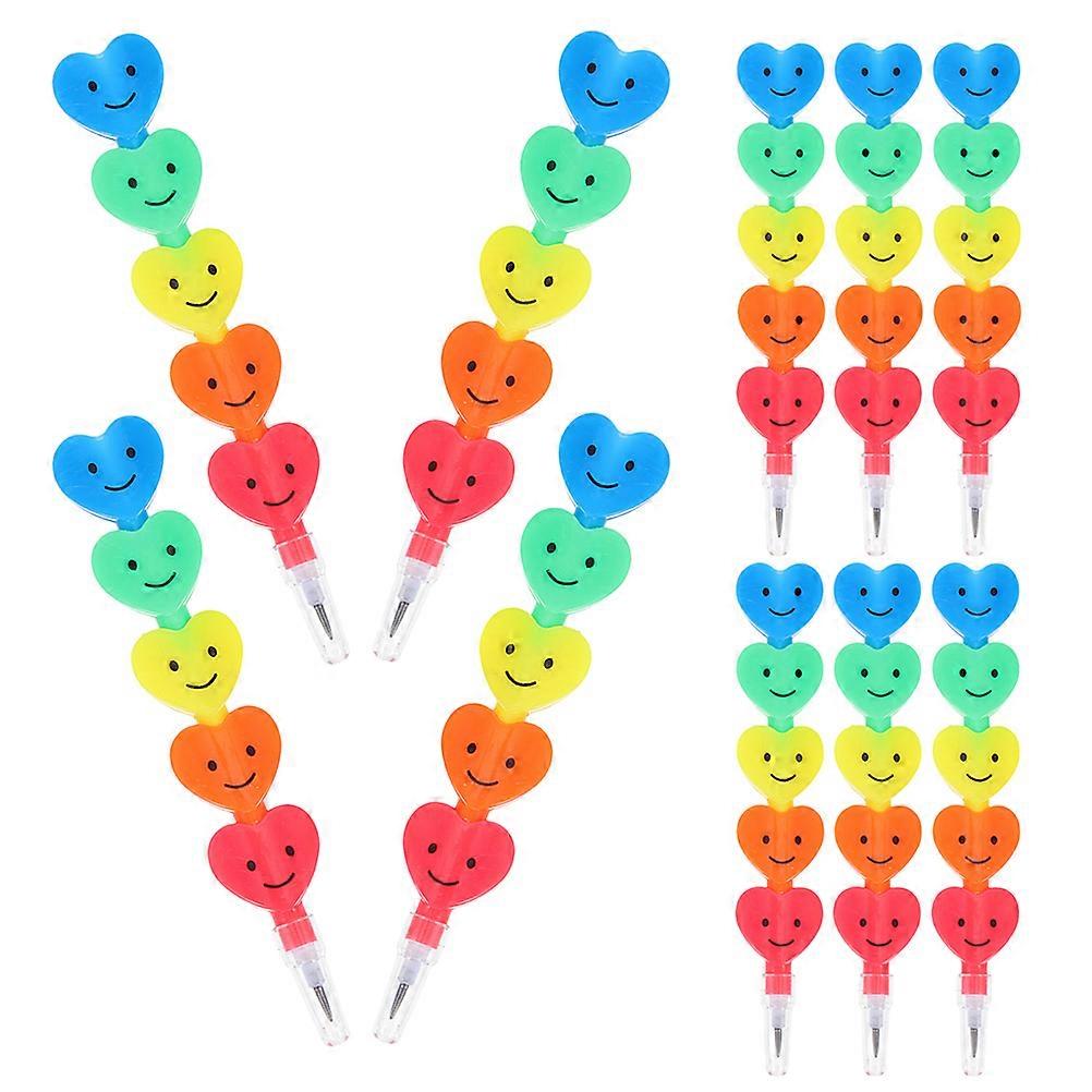 Kawaii Heart Shaped Stackable Pencils for Writing Use 75Pcs Assorted Color