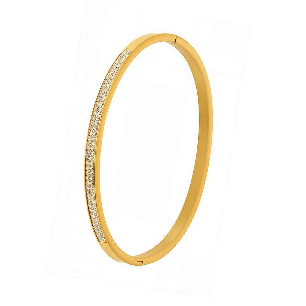 Bracelet, Double Row Full Drill 5A Zircon Clasp Stainless Steel Gold Plated Fade Resistant