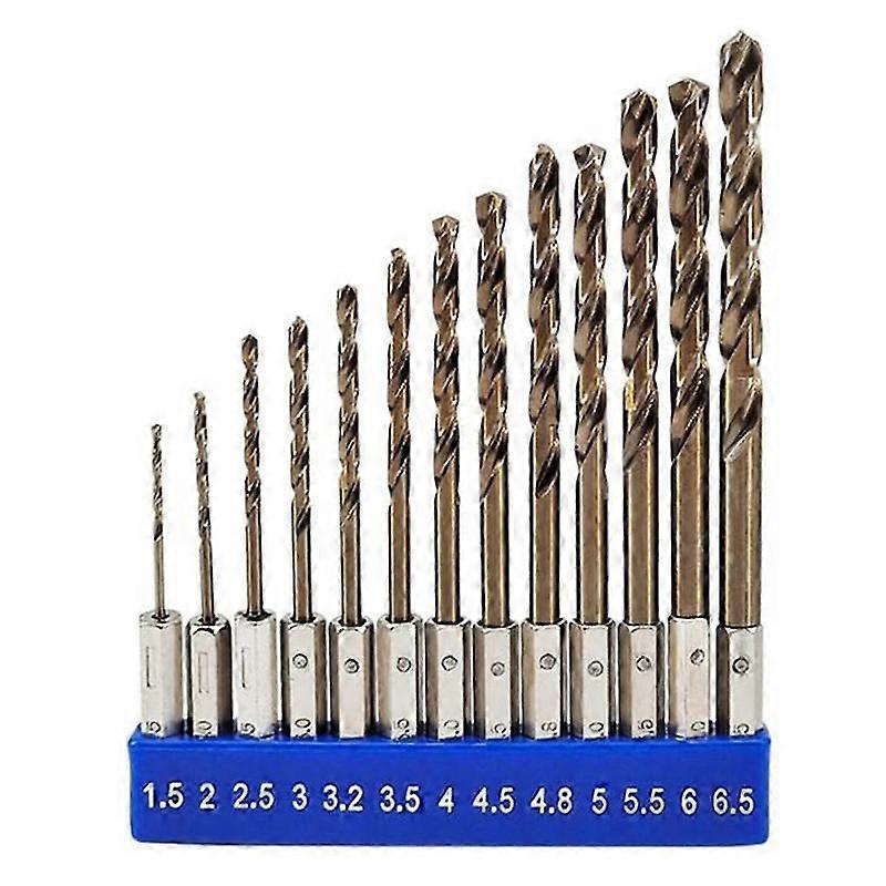 5% Cobalt Hex Shank Metric Drill Bits Set (1.5mm-6.5mm/13pcs) Suitable for Stainless Steel, Cast Iro
