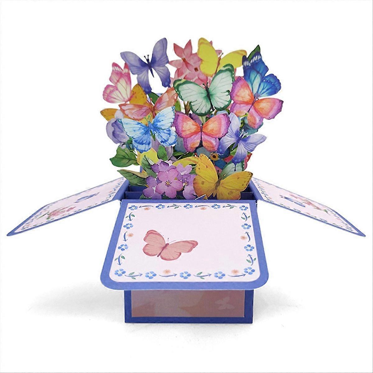 3PCS Colorful Butterfly 3D Pop-Up Box Greeting Card Wishes Universal