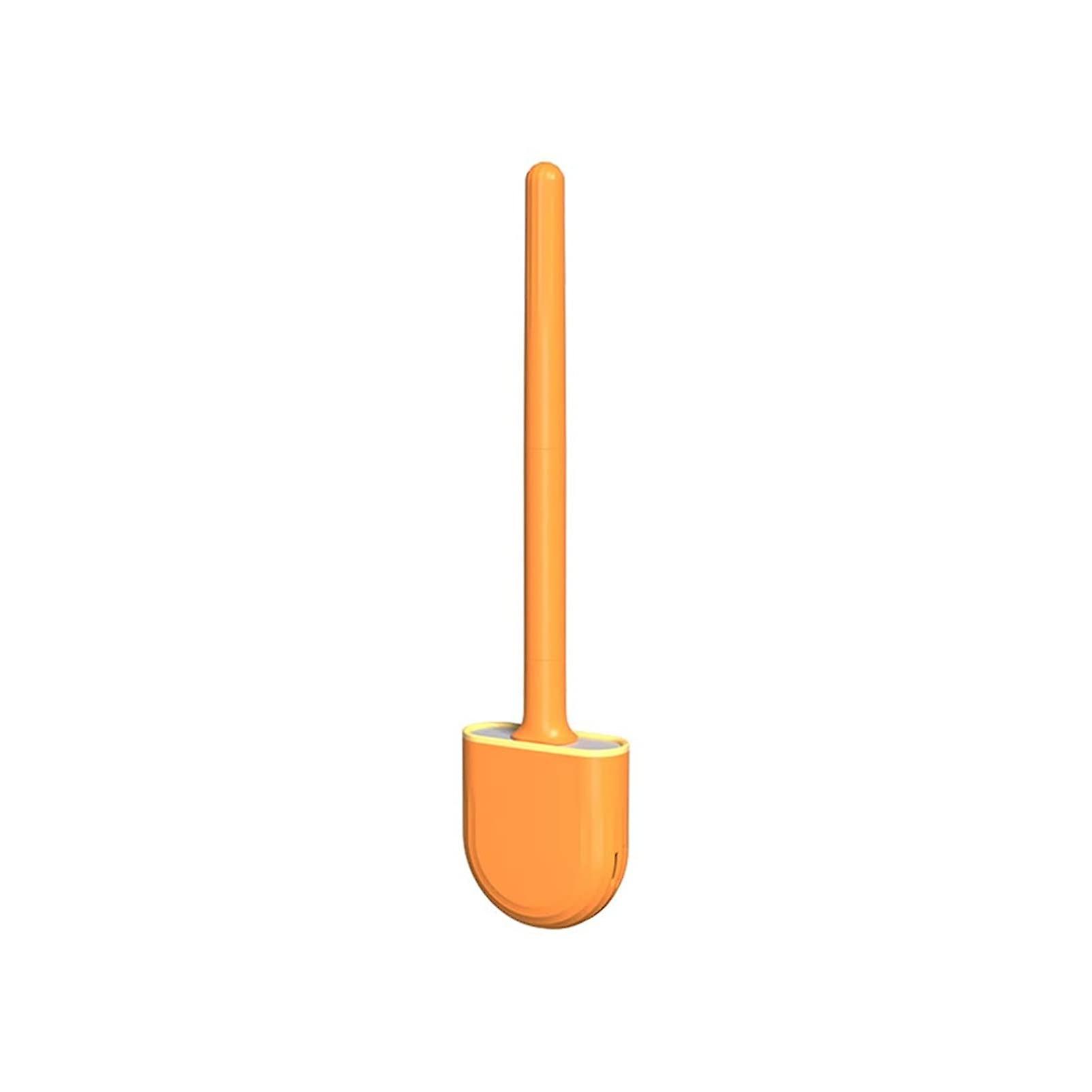 Toilet Brush With Base And Flat Soft Bristle Orange Quick Drying Bracket Set