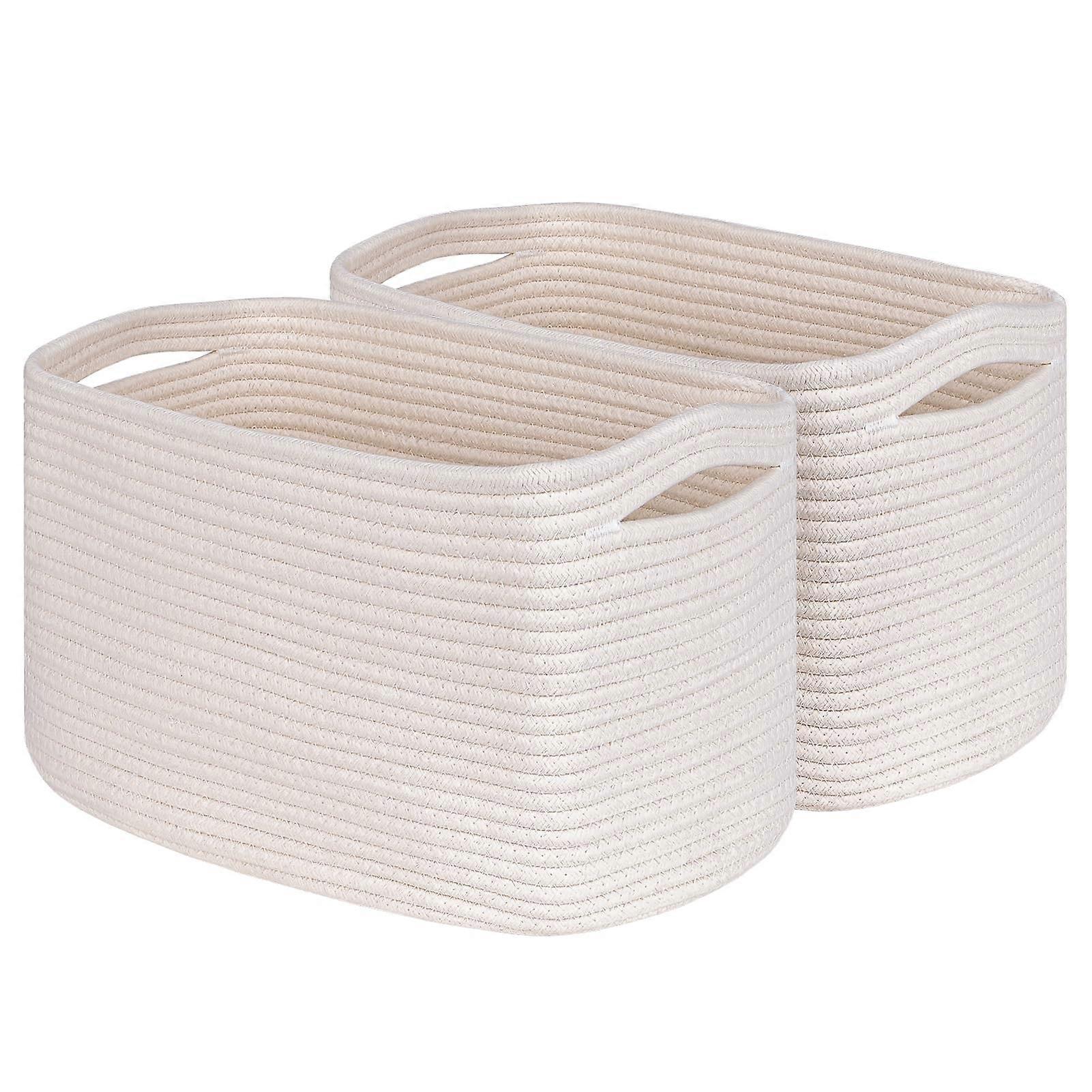 Storage Cubes Baskets Bins for Shelves Set of 2 Rectangular Woven Rope Closet Organizers for Baby Nursery