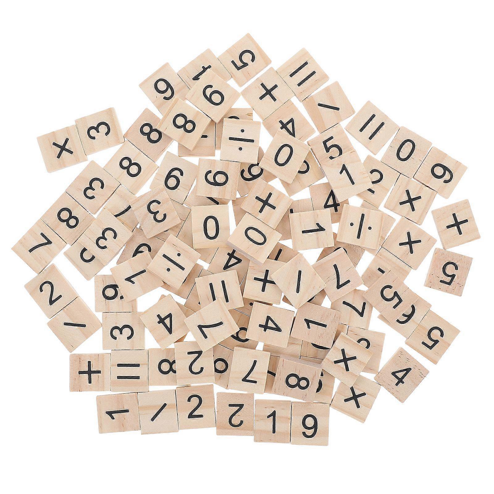 100pcs Mini Wooden Number Tiles Small Wooden Number Symbol Tiles Educational Number Tiles for DIY Craft Math Teaching