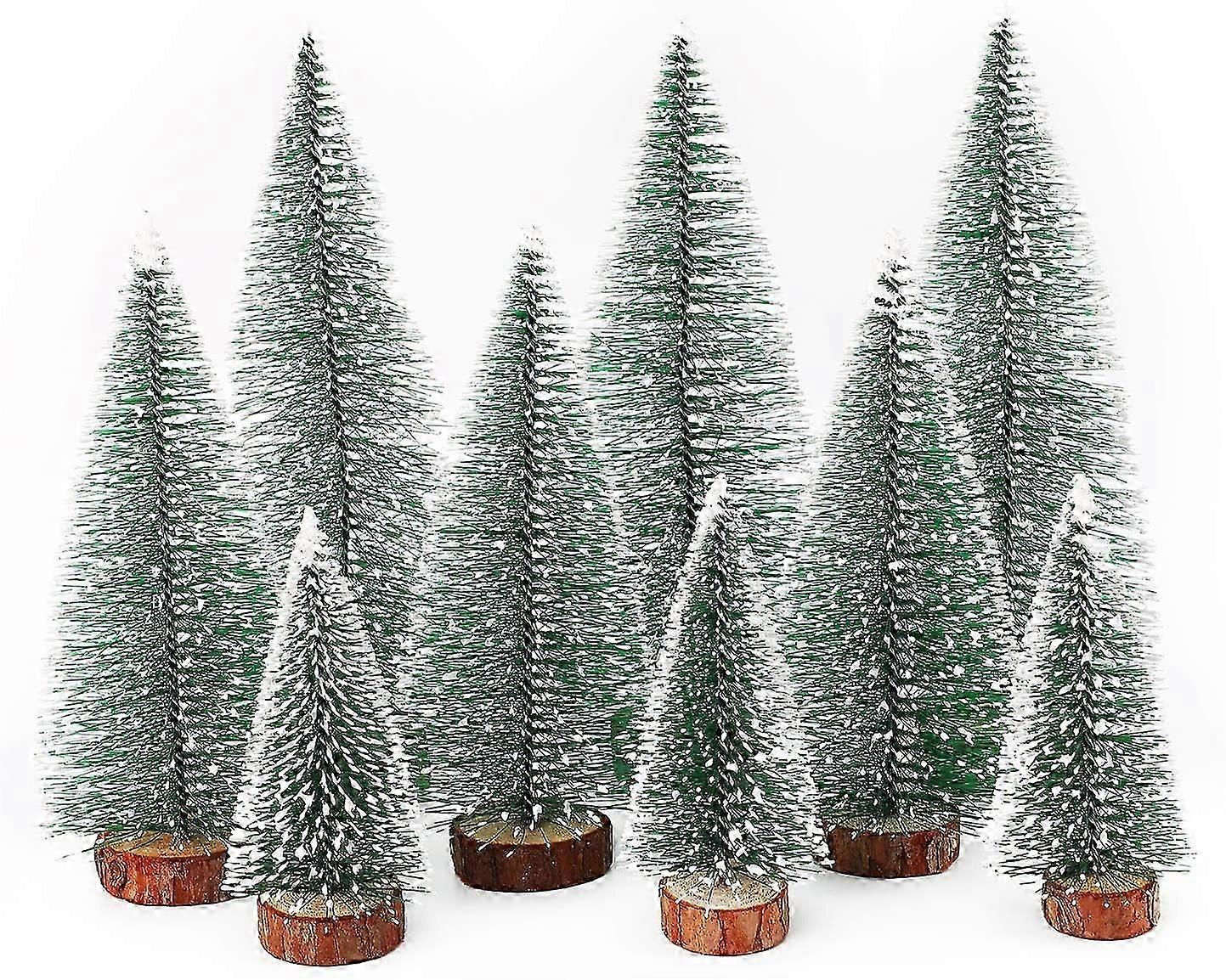 Mini Christmas tree artificial, 9 pieces Mini Christmas tree artificial with snow effect, Christmas decoration Christmas table decoration DIY green Sm