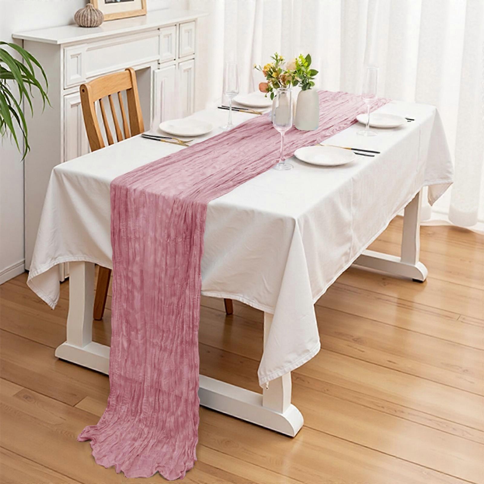 Crinkle Balis Table Runner Sturdy Polyester Fabric Decorative Home Accent with Wrinkles Proof Feature  Sakura Powder