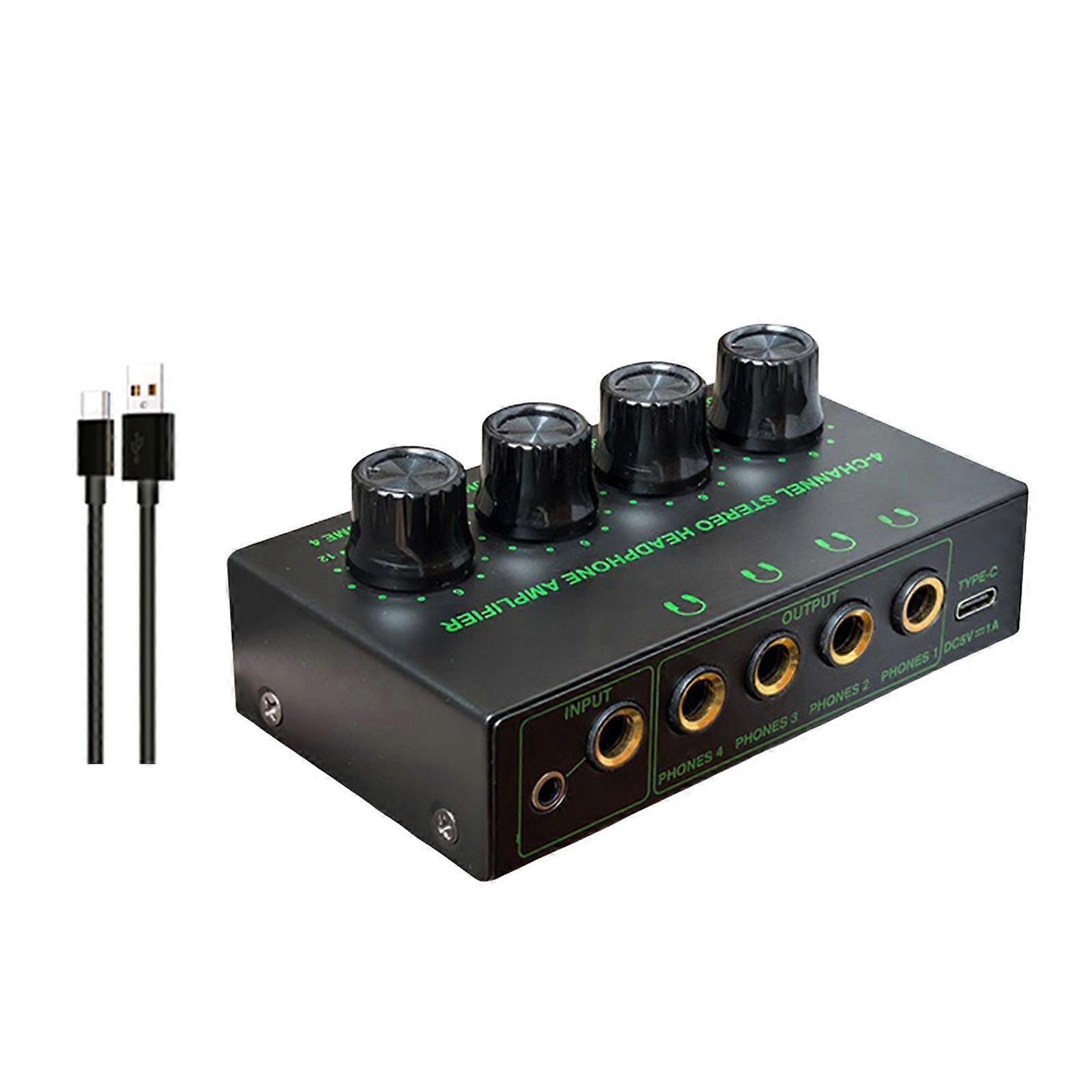 Headphone Amplifier 4 Channel LED Stereo Sound Amplifier Earphone Splitter Power Adapter Headphone for Sound Mixer Multicolor