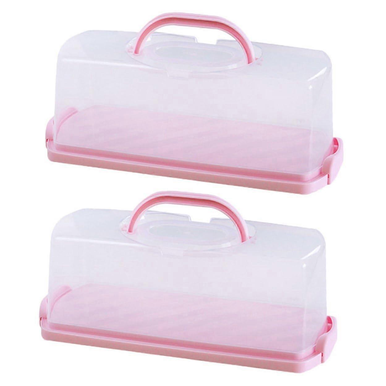 2 Pack Rectangular Bread Storage Containers with Clear Lids for Sandwiches Cakes Pastries