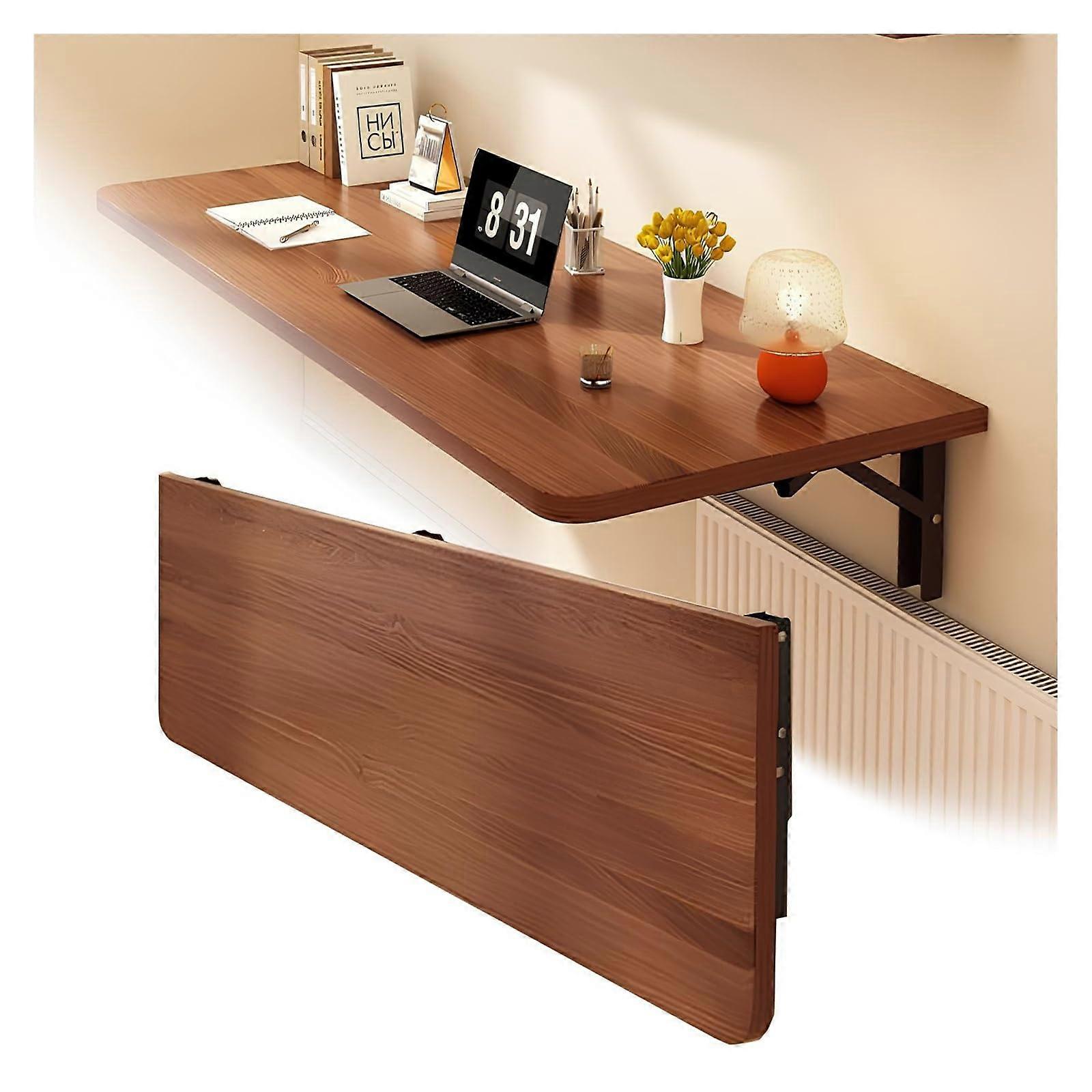 Floating Wall Mounted Laptop Desk Drop Leaf Folding Table for Small Spaces Brown 80x30cm