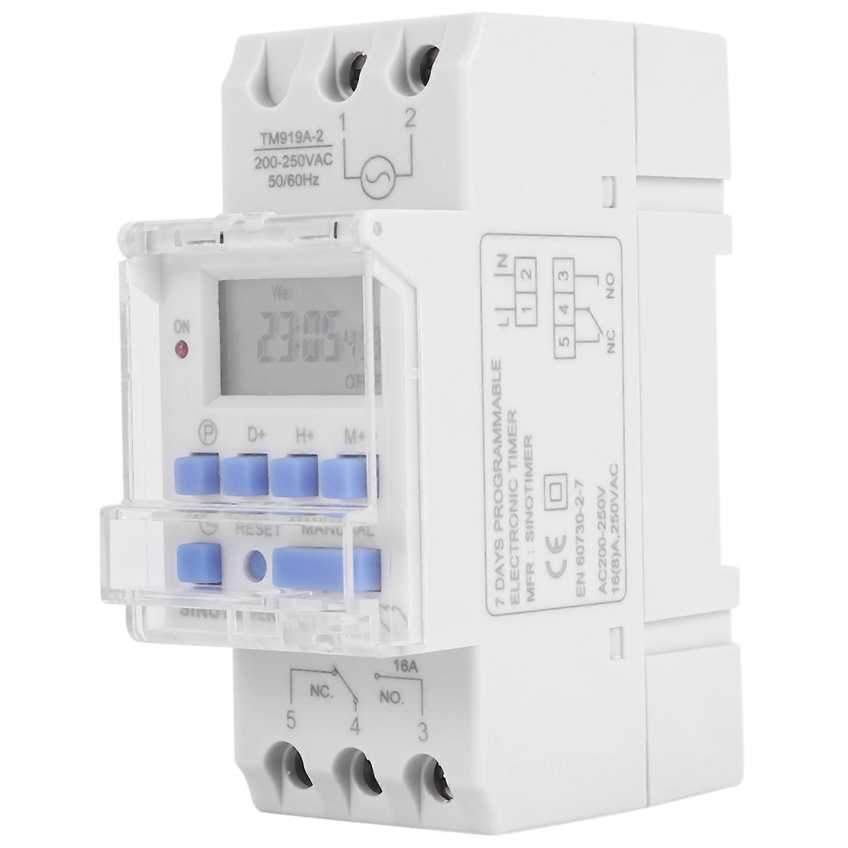 SINOTIMER TM919A-2 Programmable Digital Time Switch Relay Timer Control AC 220V 16A Din Rail Mount