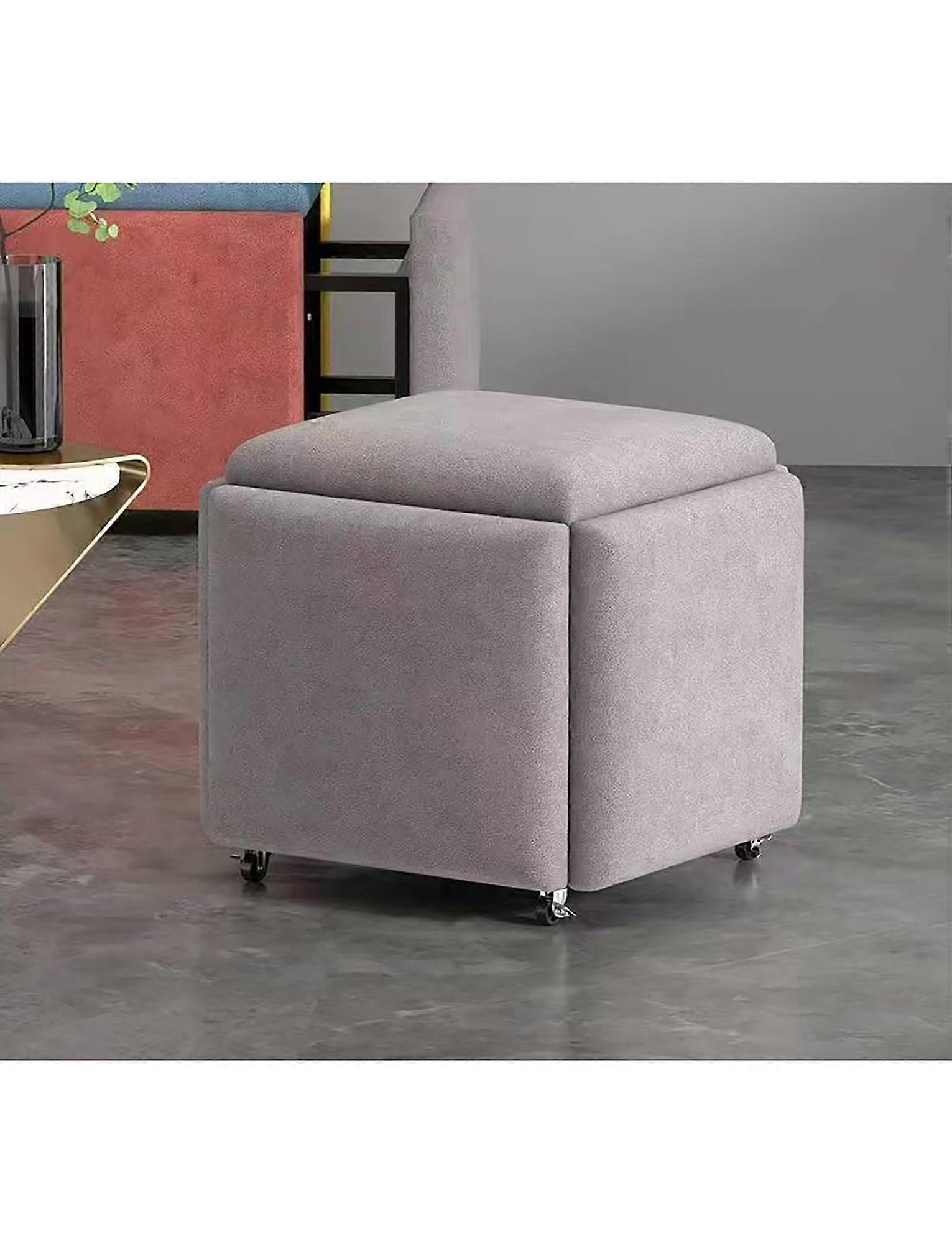 5 in 1 Sofa Stool Ottoman with Tech Cloth, Rolling Chair for Living Room, Solid Light Grey 45cm